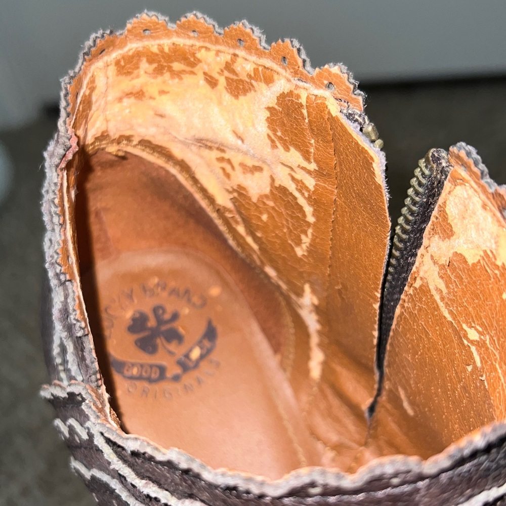 Lucky Brand Dark Brown Peep-Toe Wedge Booties - Picture 9 of 11